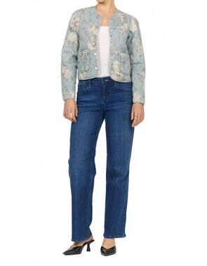 NEW DEAR JOHN DENIM kit floral quilted denim jacket in sea glass garden